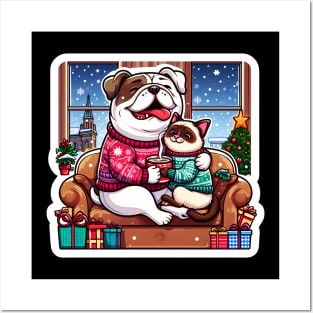 We Saw That meme Bulldog Siamese Cat Ugly Christmas Sweater Hot Chocolate Home Snowing Posters and Art